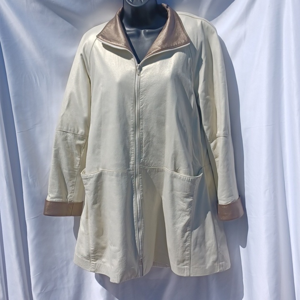 Rocco D'amelio leather jacket, Pearl & Pewter, Trench, XS, Fits like MED, Lined